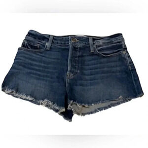 Paige Emmitt jean shorts, 2.5” button fly, frayed hem. Women’s size 27